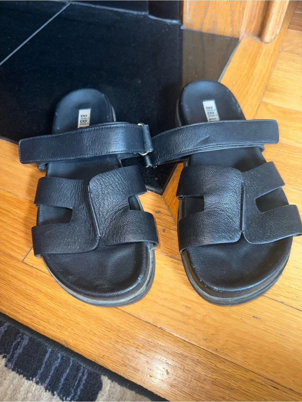 Bibilou Black Leather Slide Sandals